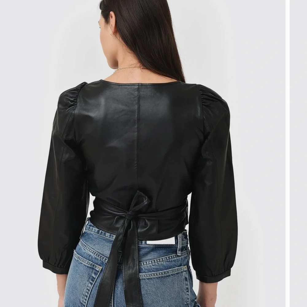 ba&sh Black Lamb Leather Wrap Top - Picture 2 of 6